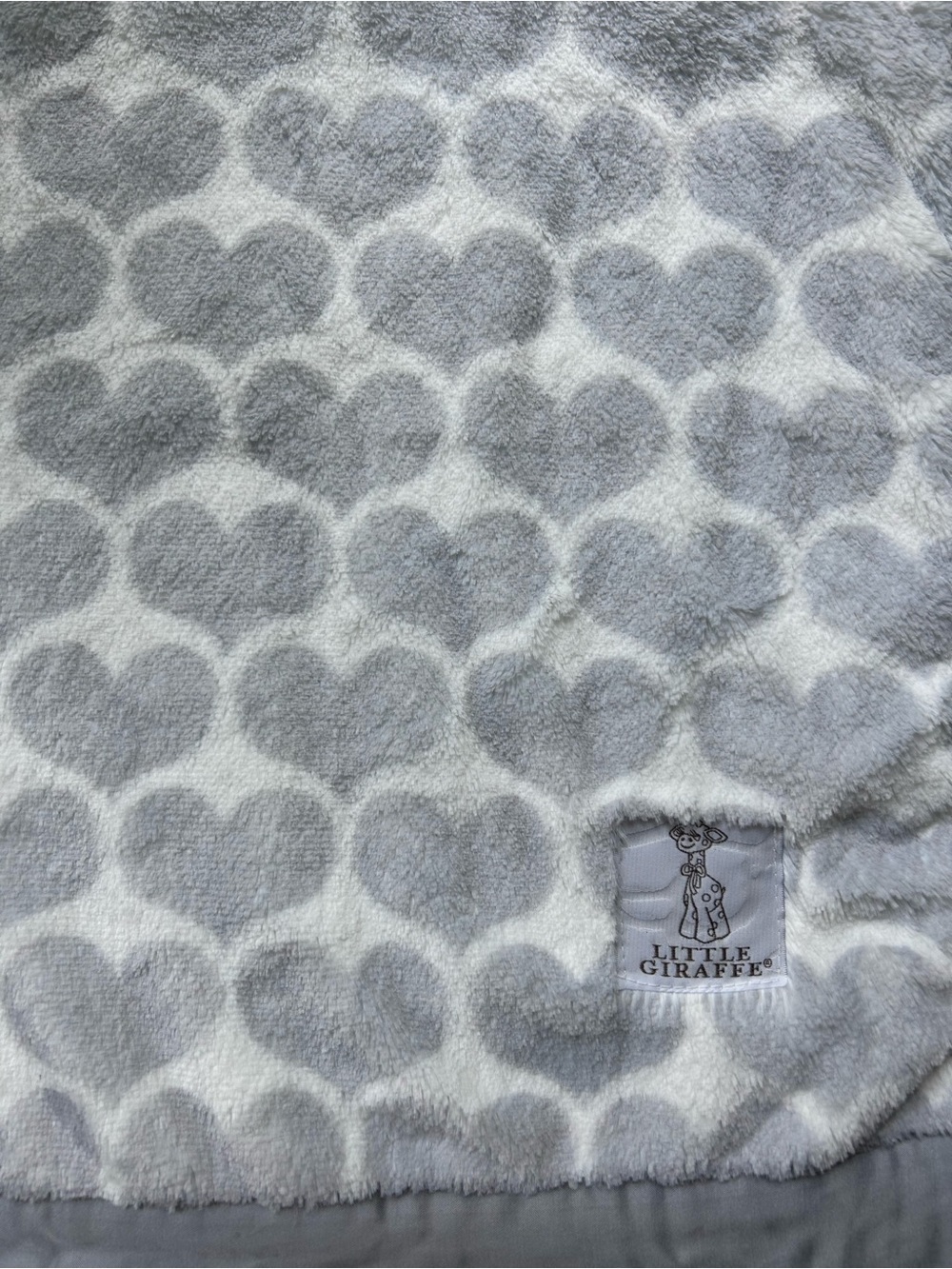 Little Giraffe Gray & White Heart luxe faux fur Baby Blanket